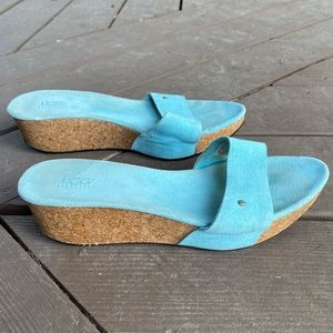 Ugg Slides In Aqua Suede Leather Sz 7